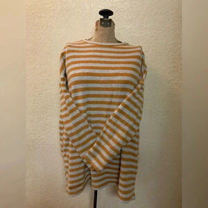 Simply Southern women’s cozy‎ fleece mustard striped tunic top sz L